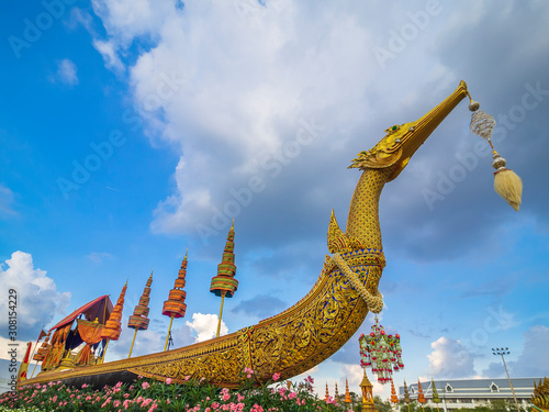 Beautiful traditional Thai style of Suphannahong royal barge. photo