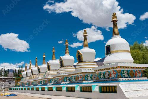 Fototapete Ladakh, India - Jul 03 2019 - Tibetan Stupa at The Dalai Lama's Palace (JIVETSAL / His Holiness Photang) in Choglamsar, Ladakh, Jammu and Kashmir, India