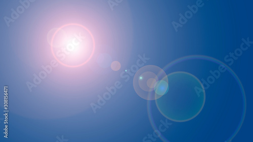 Overlay, flare light transition, effects sunlight, lens flare, light leaks. High-quality stock images of warm sun rays light effects, overlays or golden flare isolated on blue background for design © jangnhut