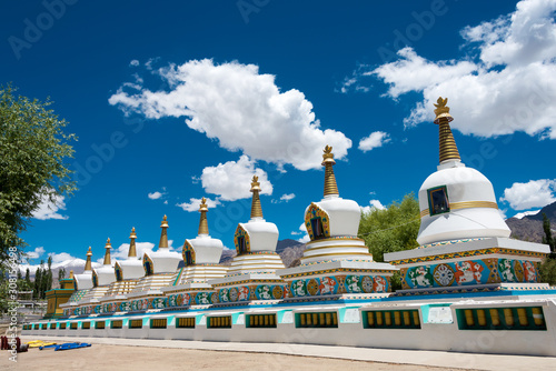 Obraz na płótnie Ladakh, India - Jul 03 2019 - Tibetan Stupa at The Dalai Lama's Palace (JIVETSAL / His Holiness Photang) in Choglamsar, Ladakh, Jammu and Kashmir, India
