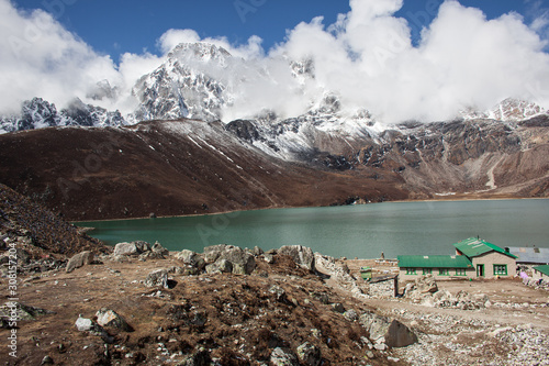 Nepal hiking path through mountain around Everest