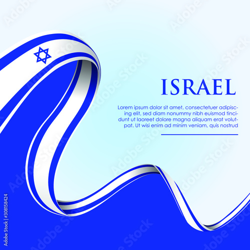 Israel flag background. Wavy ribbon color flag of china on a white background. National poster. Vector design. State chinese patriotic banner, cover, flyer