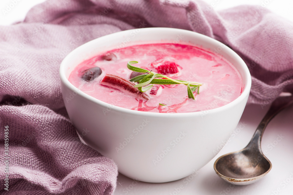 Beet root european soup called borscht with parsley Beet root european soup called borscht with parsley