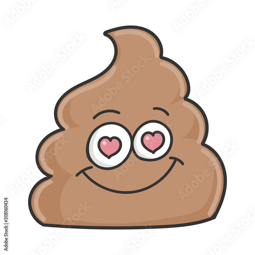 poop cartoon character in love isolated on white