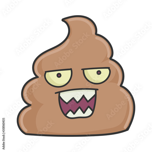 Mad angry poop cartoon character isolated on white