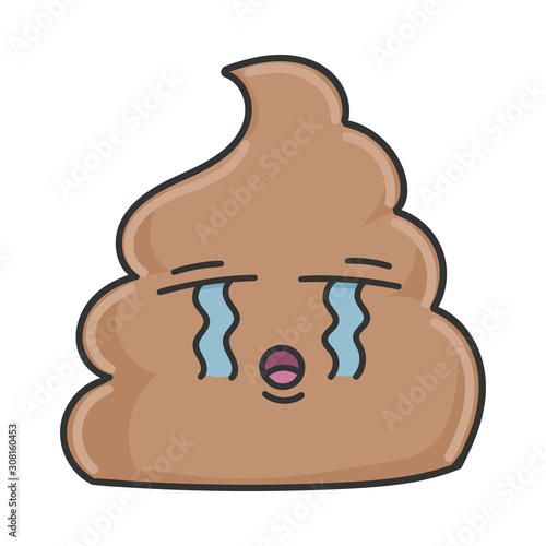 Sad crying poop cartoon character isolated on white