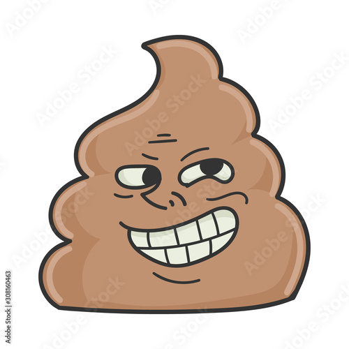 Trolling meme poop cartoon character isolated on white