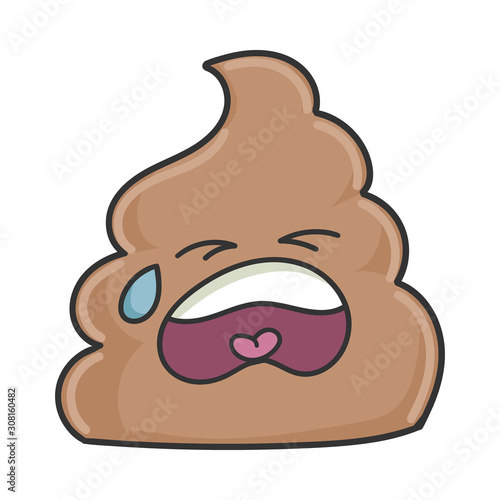Sad crying poop cartoon character isolated on white