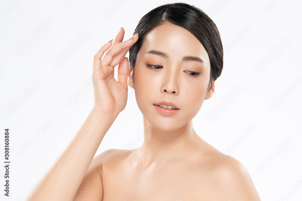 Beautiful young Asian woman touching soft cheek and smile with clean and fresh skin. Happiness and cheerful with, isolated on white background, Beauty and Cosmetics Concept, Beautiful young Asian woman touching soft cheek and smile with clean and fresh skin. Happiness and cheerful with, isolated on white background, Beauty and Cosmetics Concept,