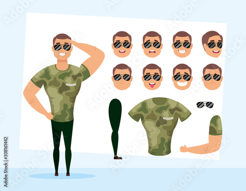strong military man with set faces character
