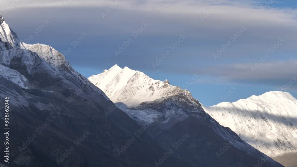 Epic big mountain landscape trekking the famed Annapurna Circuit in Nepal, 2019. Himalaya. Mountains. Epic big mountain landscape trekking the famed Annapurna Circuit in Nepal, 2019. Himalaya. Mountains.