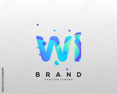 Initial letter WI logo with colorful, letter combination logo design for creative industry, web, business and company. - Vector