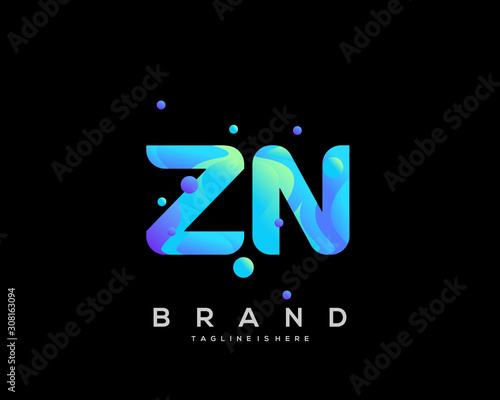 Initial letter ZN logo with colorful, letter combination logo design for creative industry, web, business and company. - Vector