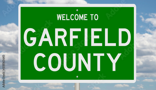 Rendering of a 3d green highway sign for Garfield County photo