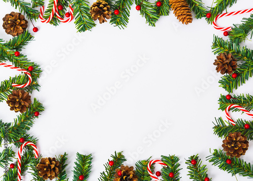 Happy New Year and Christmas day, top view flat lay composition decoration