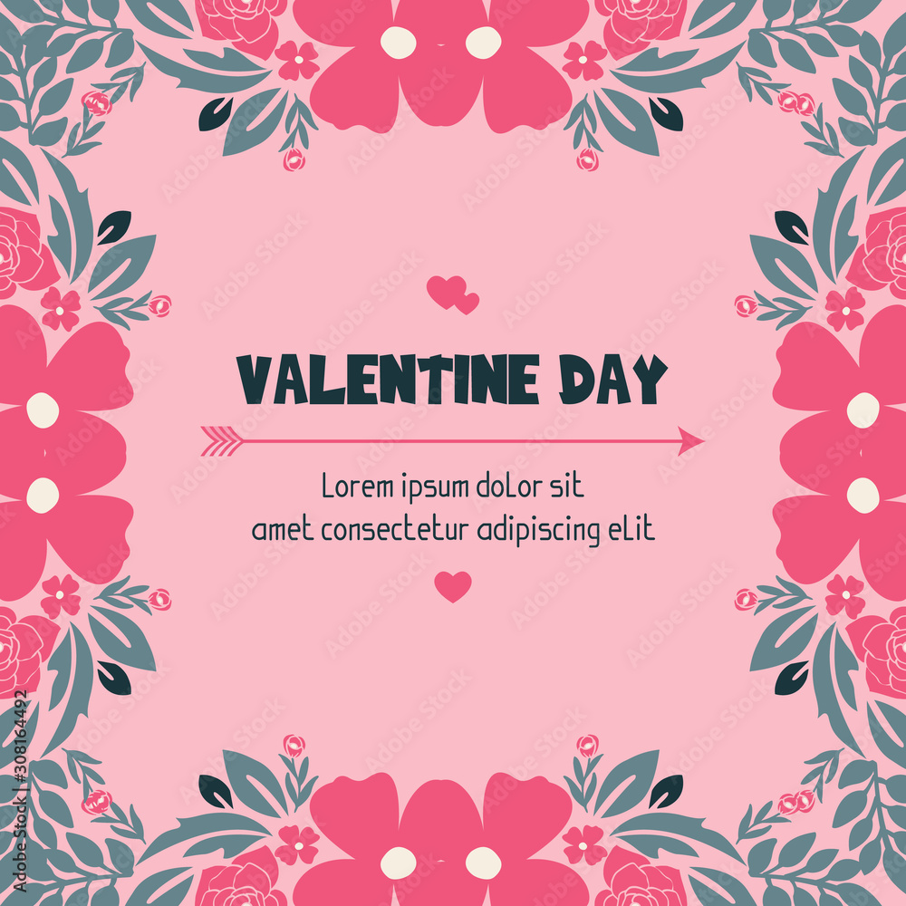 Banner template of valentine day, with leaf floral frame drawing. Vector