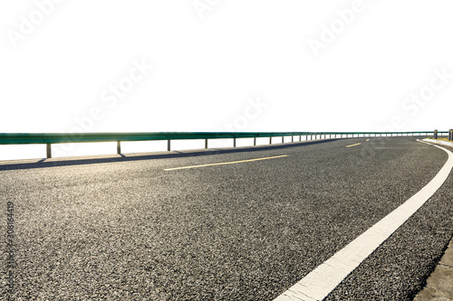 Empty asphalt road highway ground and white background.