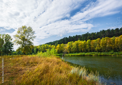 Autumn landscape on the river. Western Siberia