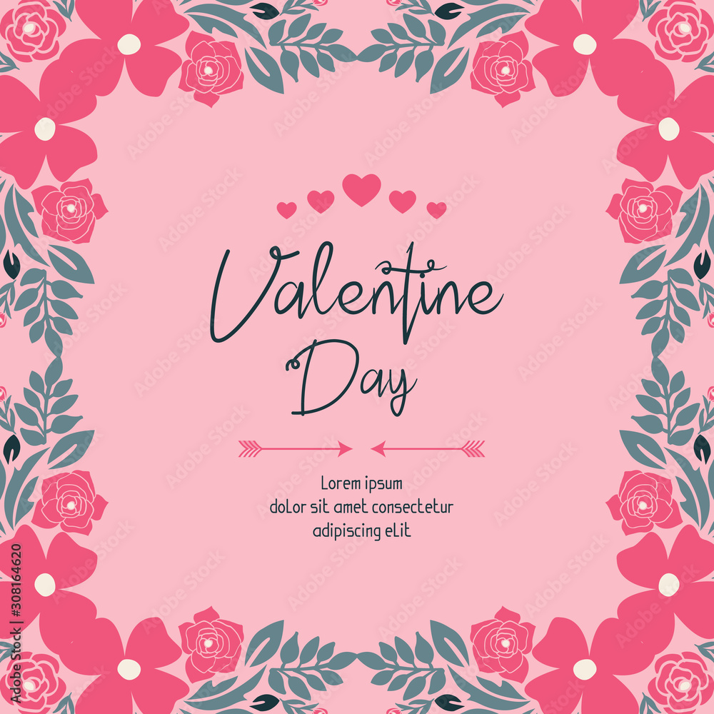 Banner template of valentine day, with leaf floral frame drawing. Vector