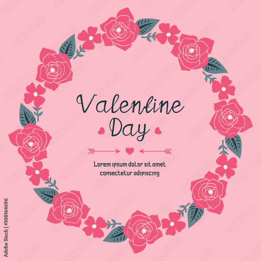 Design for valentine day greeting card, with leaf flower frame ornament. Vector