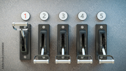 Five high voltage switch on the wall.