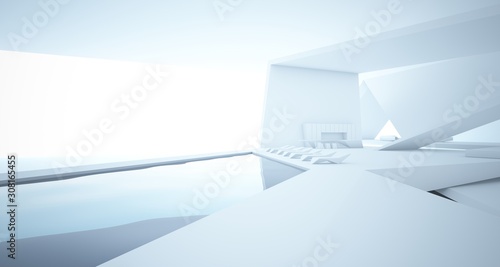 Wallpaper Mural Abstract architectural white interior of a minimalist house with swimming pool. 3D illustration and rendering. Torontodigital.ca