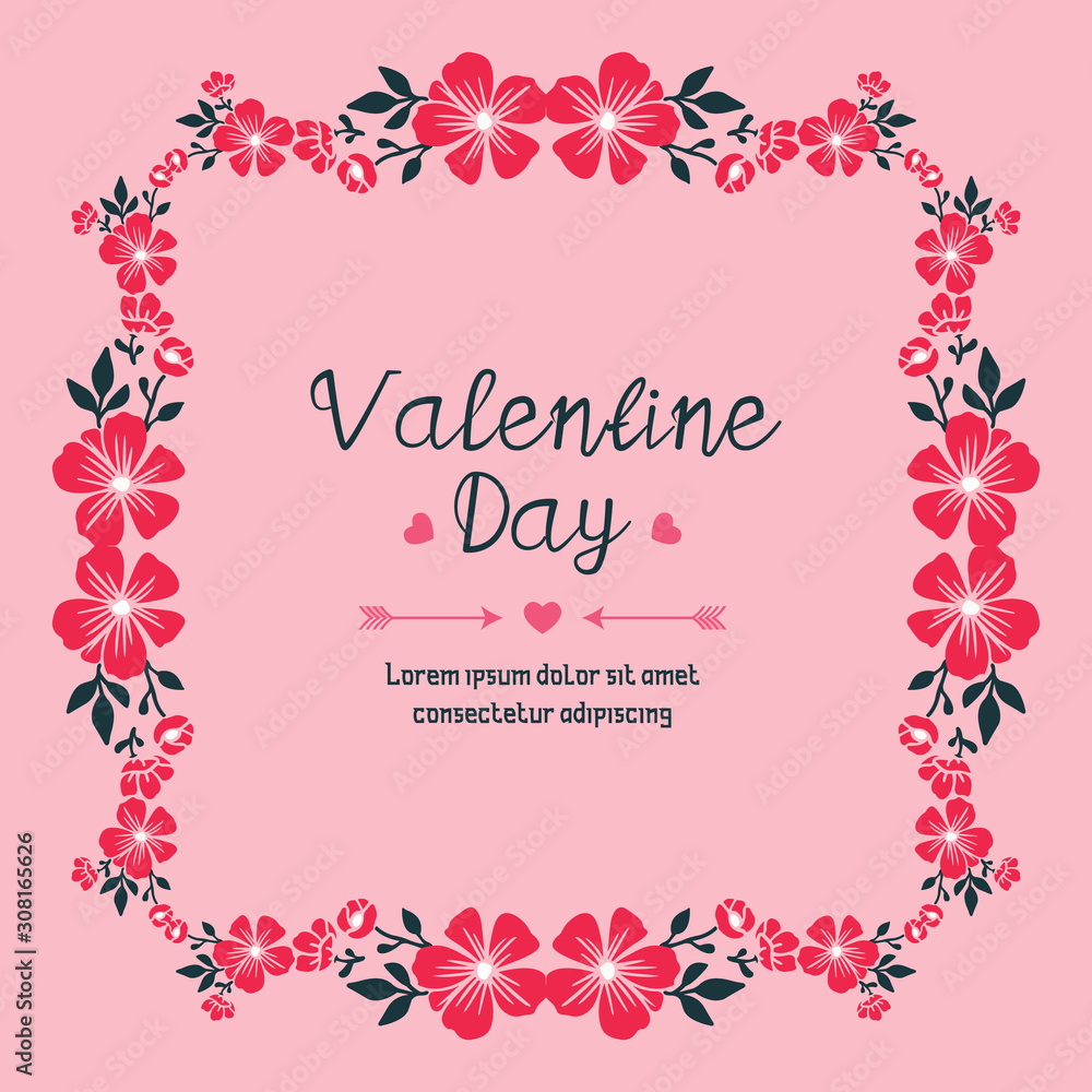 Valentine day template, with nature leaf floral frame. Vector