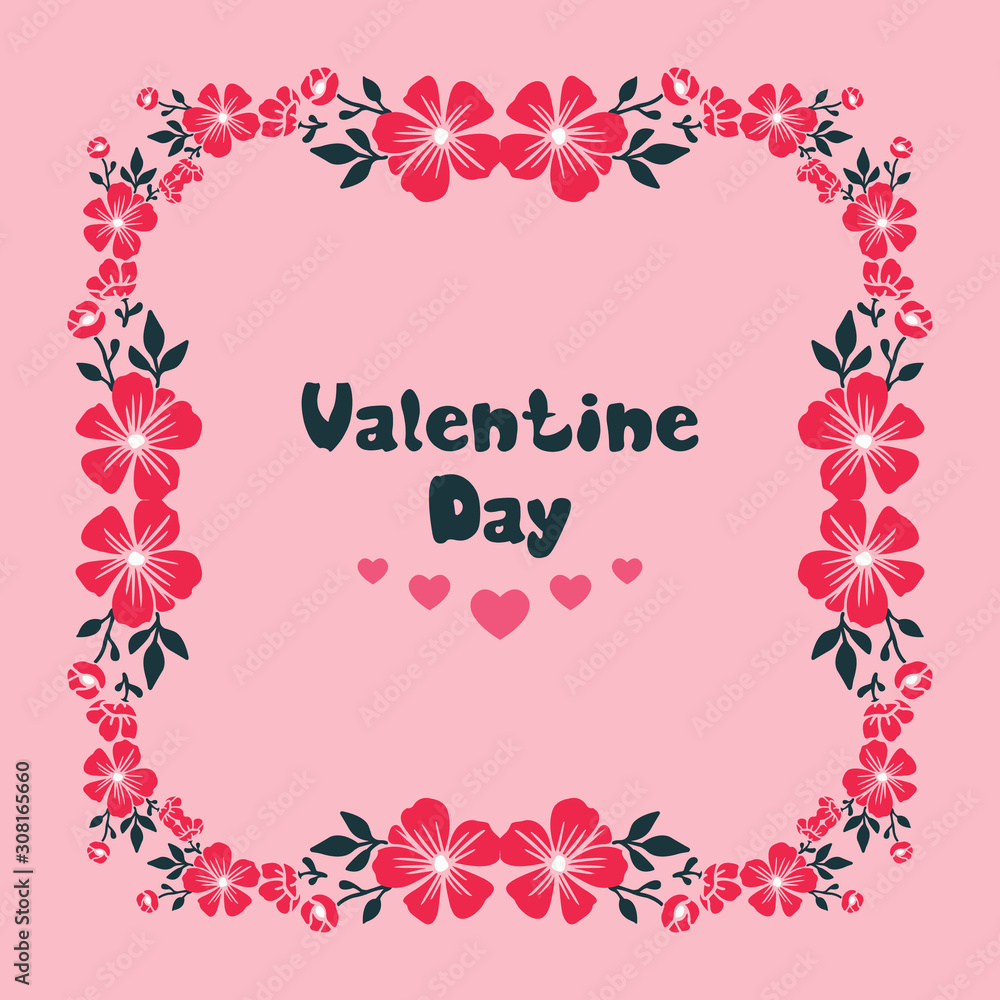 Valentine day template, with nature leaf floral frame. Vector