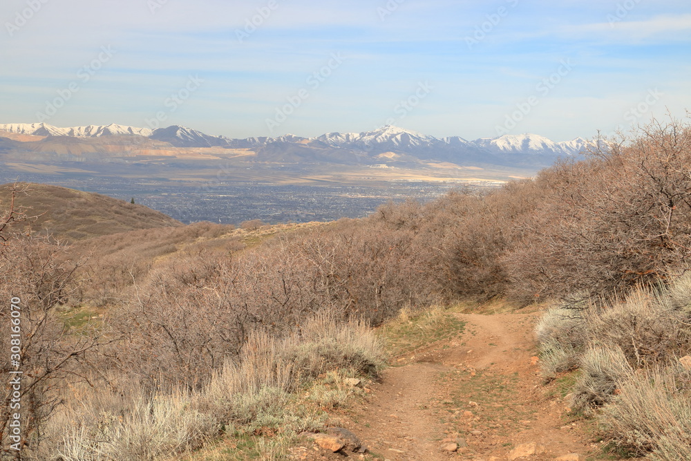 Trail in the backdrop of the Oquirrh Mountain Range