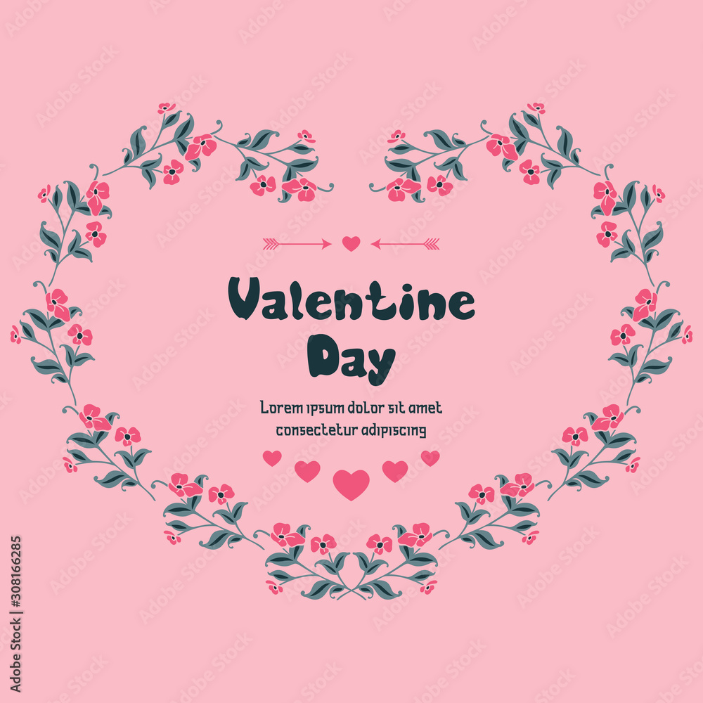 Obraz premium Text for valentine day, with modern leaf flower frame. Vector