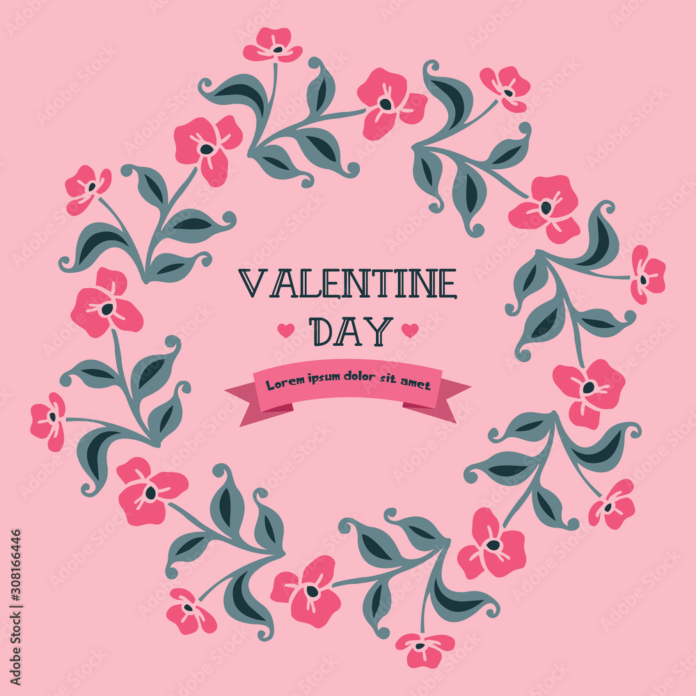 Handwriting card of valentine day, romantic, with leaf flower frame artwork shape. Vector