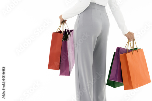 Muslim girl shopping bags close-up