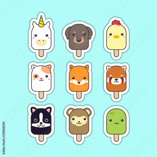 cute popsicle animal character design
