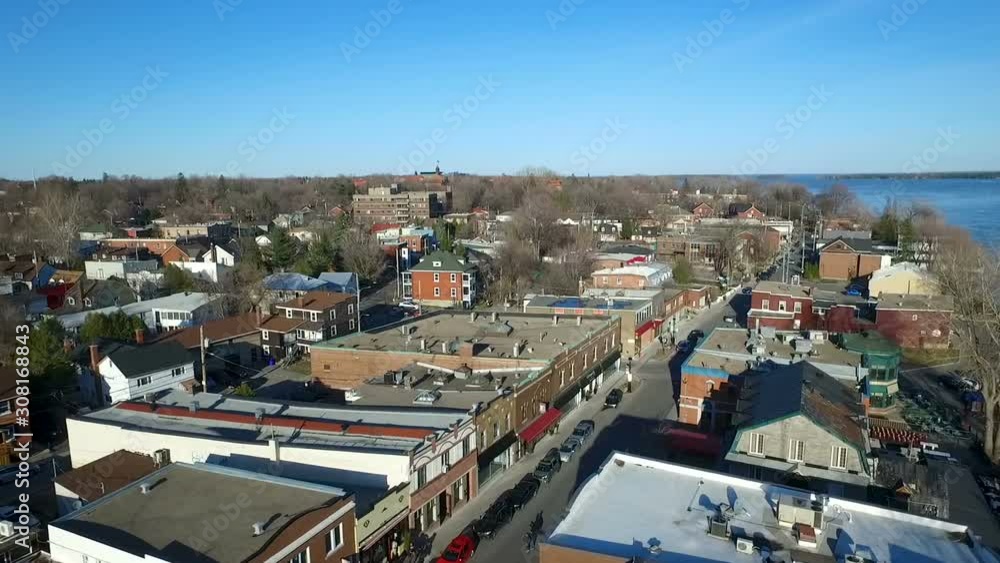 Aerial view of Sainte-Anne-De-Bellevue village & the canal: a National Historic Site of Canada & the very westernmost point of Montreal Island, Quebec, Canada during spring 2017 Aerial view of Sainte-Anne-De-Bellevue village & the canal: a National Historic Site of Canada & the very westernmost point of Montreal Island, Quebec, Canada during spring 2017