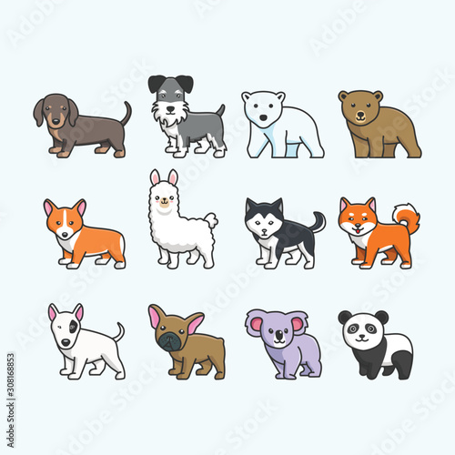 cute kawaii animal set vector