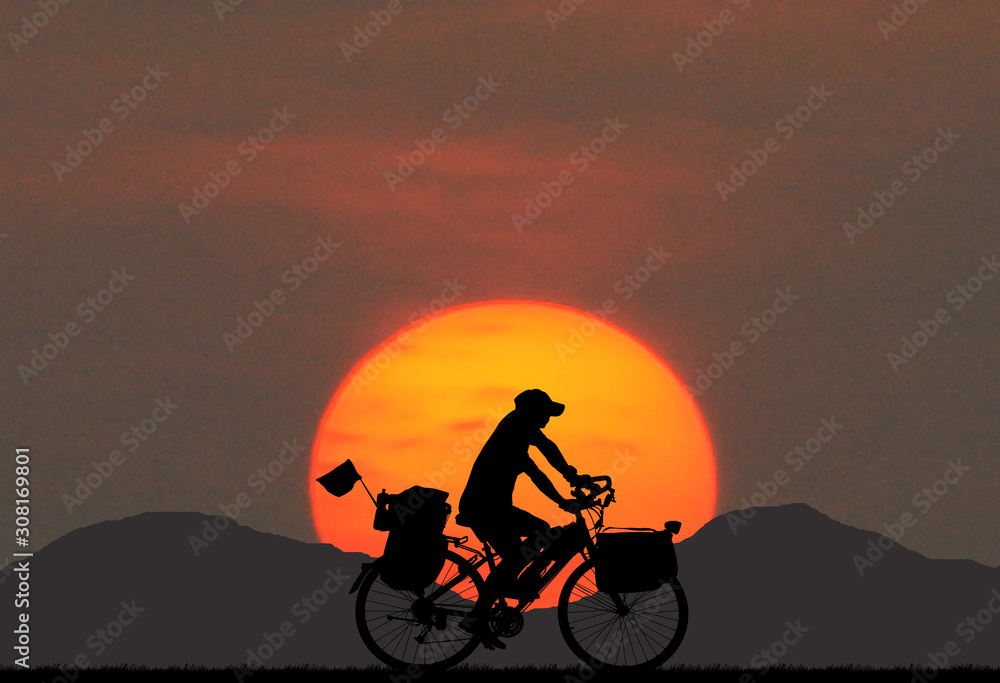 Silhouette  Cycling  on beautiful  sunrise  sky   background.