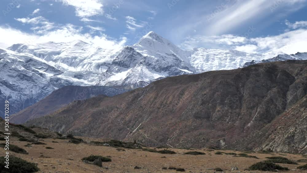 Epic big mountain landscape trekking the famed Annapurna Circuit in Nepal, 2019. Himalaya. Mountains. Epic big mountain landscape trekking the famed Annapurna Circuit in Nepal, 2019. Himalaya. Mountains.