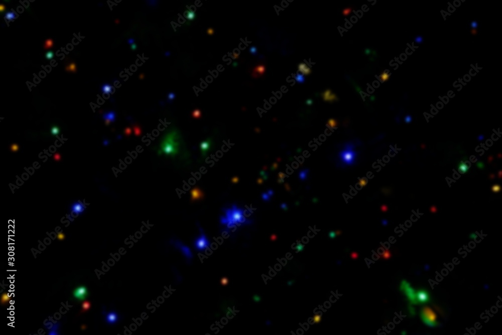 Obraz premium Garland lights on the Christmas tree. Blurred defocused christmas background for design.