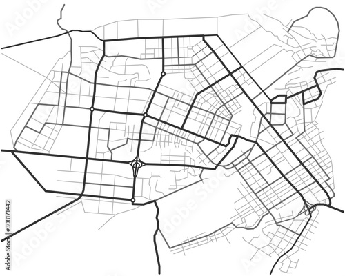Master plan of Barnaul city. Town streets on the plan. Map of the scheme of road. Urban environment, architectural general layout. Vector background