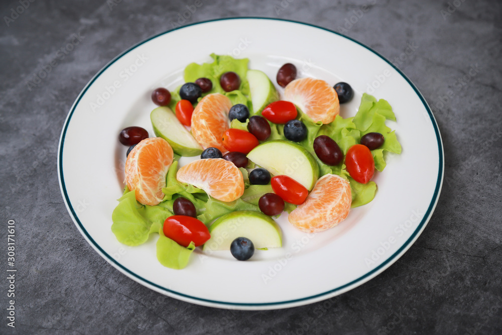 Dish of fruits salad for healthy eating 