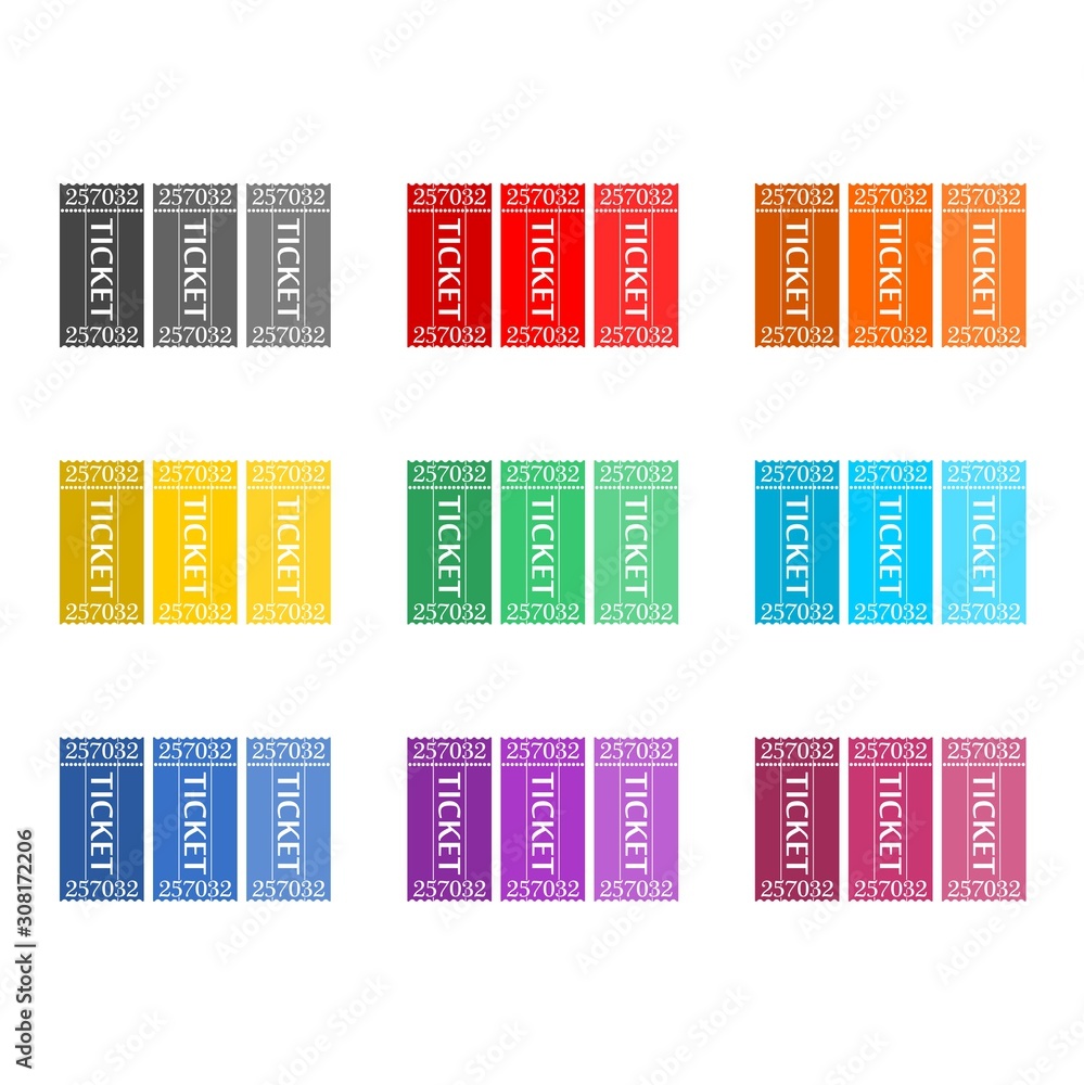 Collection Tickets in flat design color icon on white background Collection Tickets in flat design color icon on white background