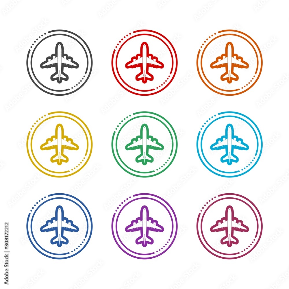 Plane color icon set isolated on white background Plane color icon set isolated on white background