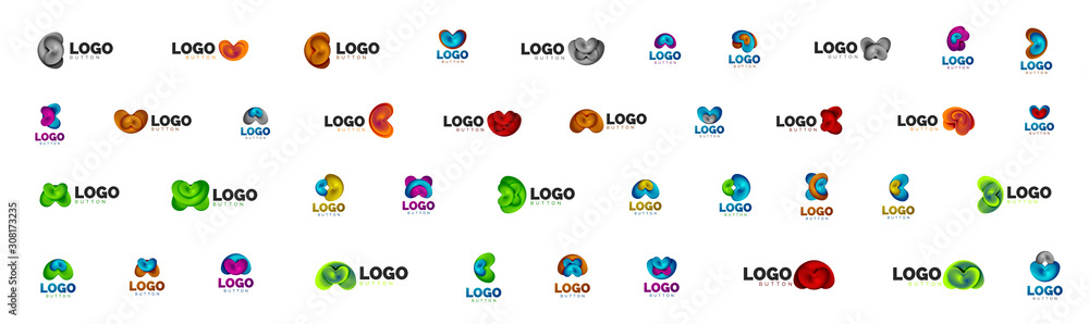 Mega set of abstract round shape logo templates. Minimal geometrical designs, 3d geometric bold symbols in relief style with color blend steps effect. Vector Illustrations Mega set of abstract round shape logo templates. Minimal geometrical designs, 3d geometric bold symbols in relief style with color blend steps effect. Vector Illustrations