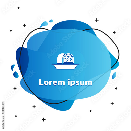 White Marzipan sponge cake icon isolated on white background. Merry Christmas and Happy New Year. Abstract banner with liquid shapes. Vector Illustration