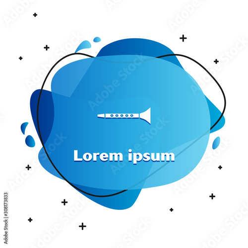 White Clarinet icon isolated on white background. Musical instrument. Abstract banner with liquid shapes. Vector Illustration