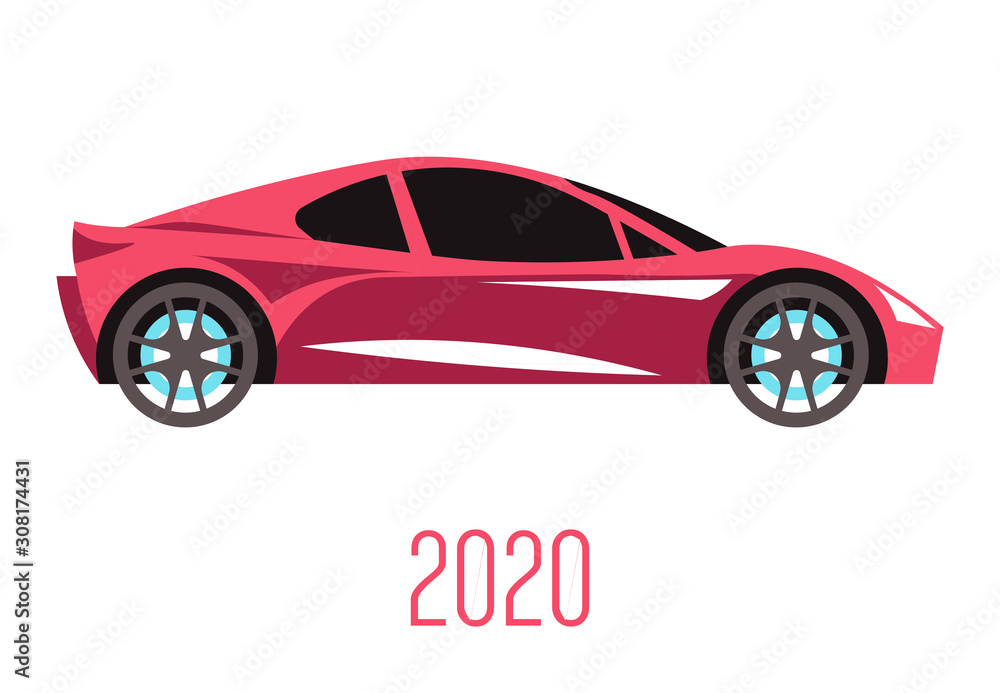 Sedan car model of 2020 side view and automobile evolution