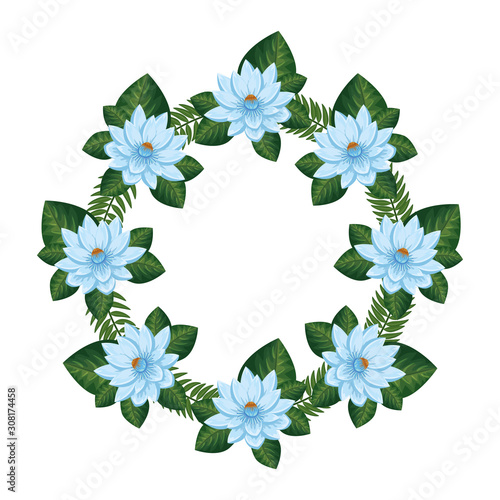 frame circular of flowers with leafs isolated icon vector illustration design © Gstudio