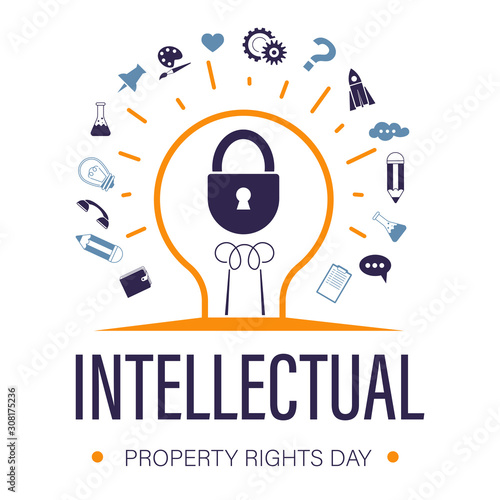 Intellectual property rights day for trademark protection icons with text