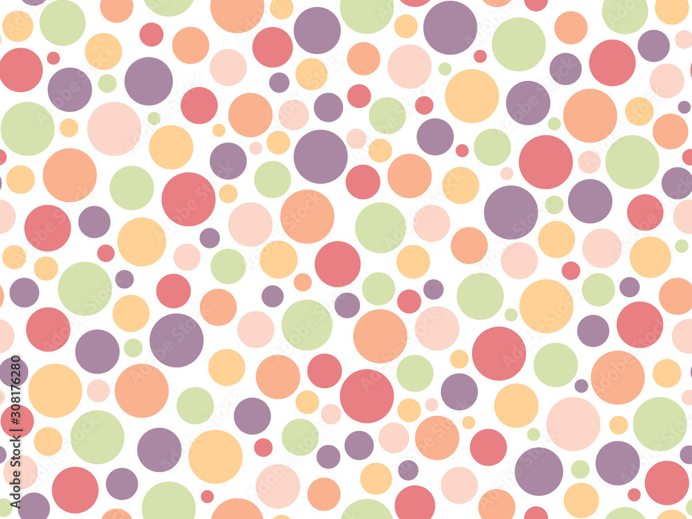 Seamless colorful dots pattern. Confetti on a light background. Creative vector picture with balls, circles. Funny wallpaper for textile and fabric. Fashion style. Violet, Pink, Red, Green. Seamless colorful dots pattern. Confetti on a light background. Creative vector picture with balls, circles. Funny wallpaper for textile and fabric. Fashion style. Violet, Pink, Red, Green.
