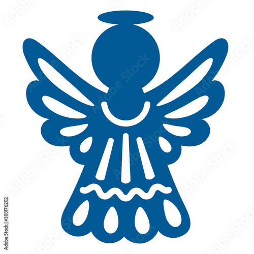 Laser cut out template. Christmas carved openwork angel. Graphic vector illustration for wedding invitation card, baptism, easter, xmas. Decorative silhouette for die cut card.